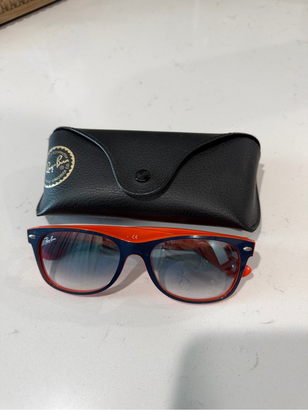 Ray-Ban Men's Two-Tone Navy and Orange Wayfarer Sunglasses w/ case